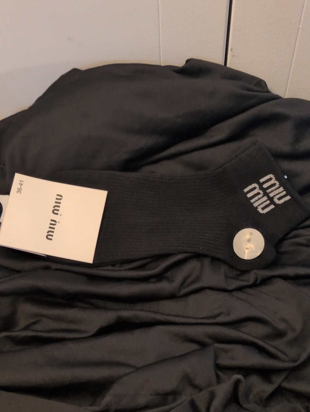Miu Miu Black Logo Ribbed Crew Socks